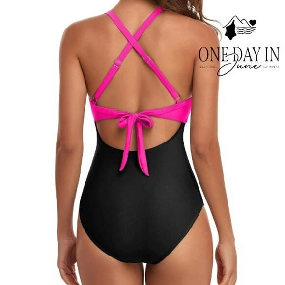 Eomenie Cross Front Cut Out One Piece Swimsuit Size M - Picture 2 of 7
